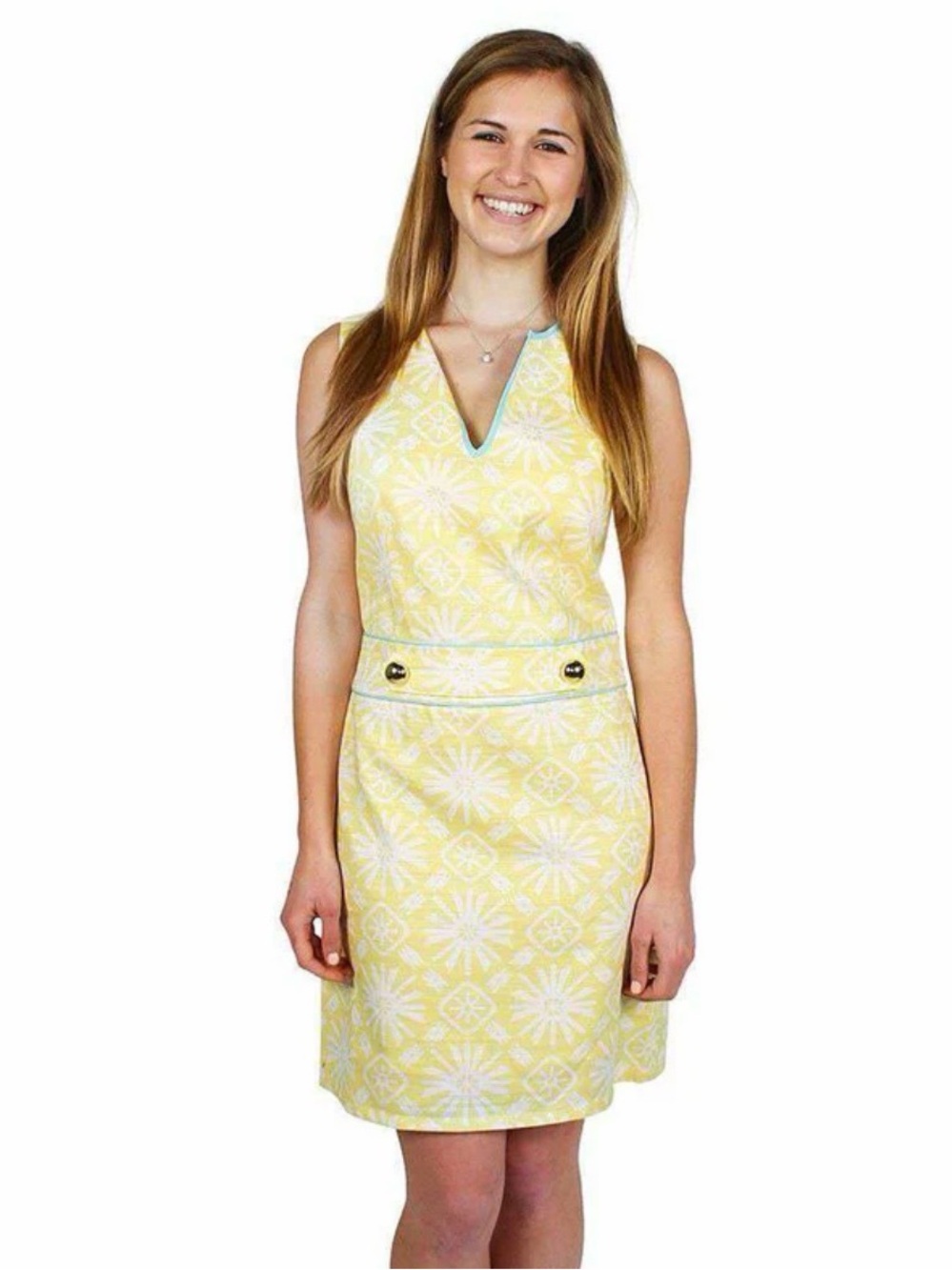 Sail to Sable Yellow Dress with Teal Trim